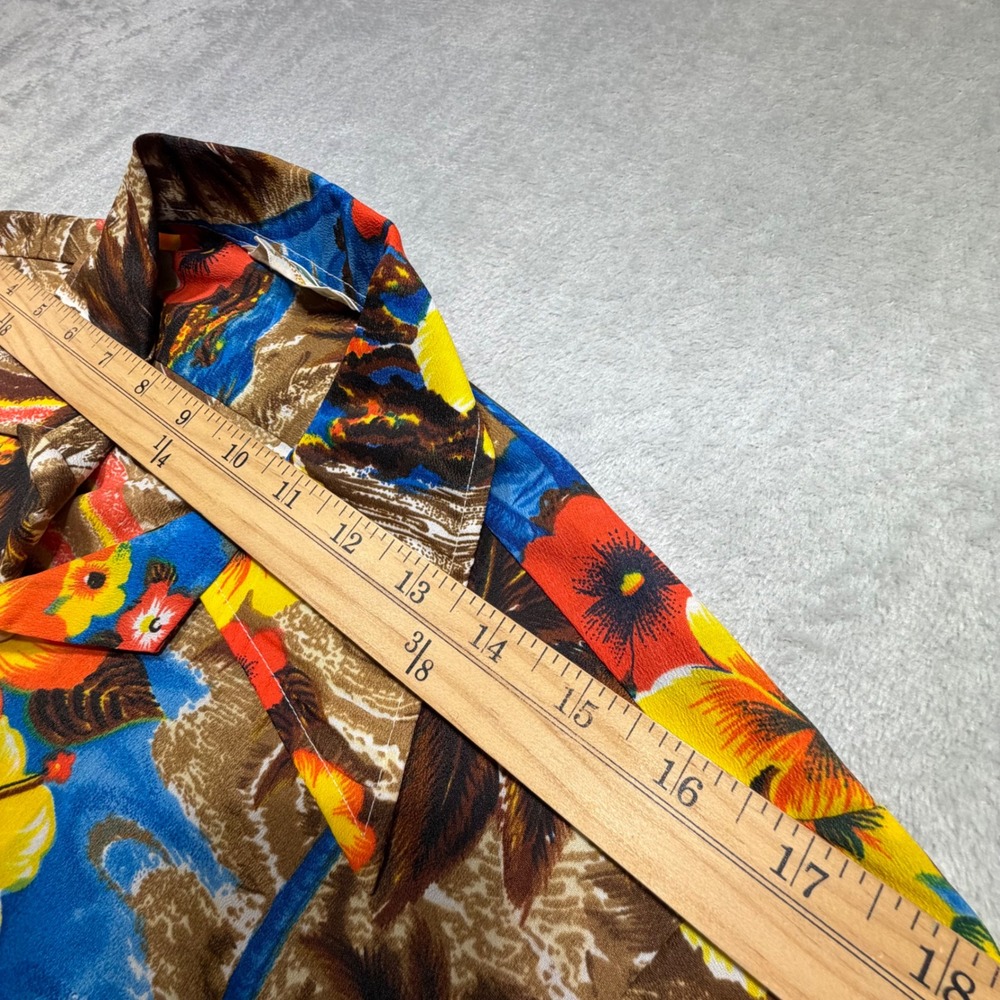 Vintage 70s Aloha Hawaiian‎ Shirt Small Brown Blue Tropical Surfer Polyester - Picture 4 of 6